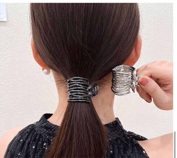 ヘアクリップ ヘアアクセサリー バンスクリップ シルバー シンプル ポニーリング おしゃれ 髪飾り 髪留め 韓国