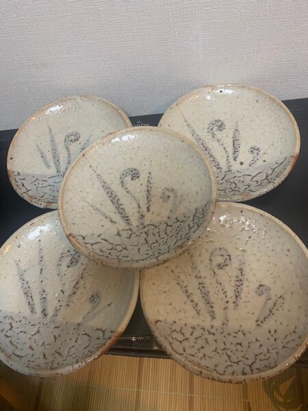 鼠志野 美濃焼 加藤秀山? 取り皿 小皿径14cm 骨董 五客