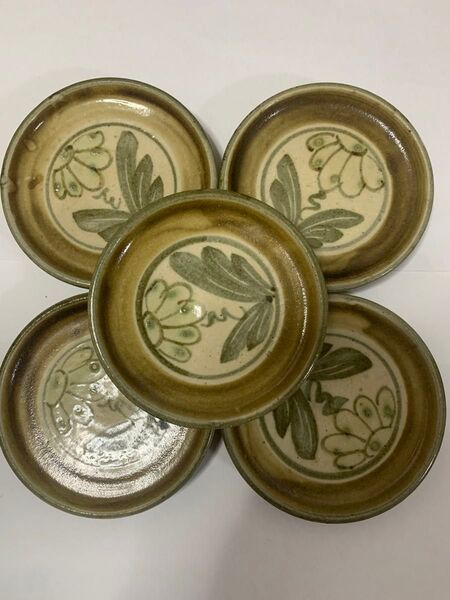 黄瀬戸 小皿 豆皿 和食器 五客 径11cm 高さ2cm 陶印あり