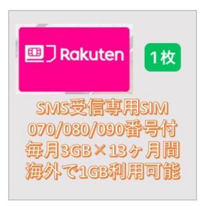 楽天 月3GB高速データSMS受信認証可 N+12ヶ月