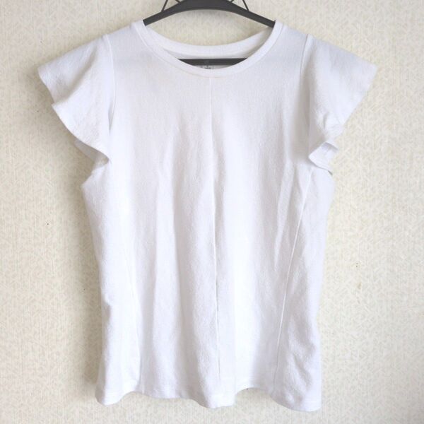 ユニクロ UNIQLO ラッフルスリーブT 半袖 ホワイト 白 トップス カットソー Tシャツ クルーネック ノースリーブ