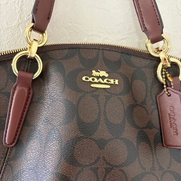 COACH コーチ シグネチャー ハンドバッグ ブラウン ピンク 可愛い 美品 ショルダー