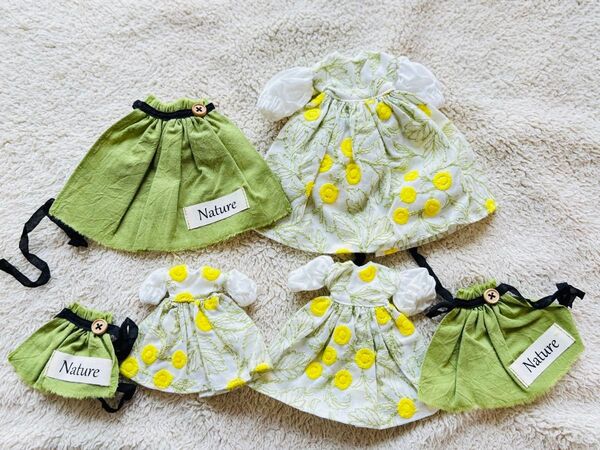 ドール服 ハンドメイド 花柄ワンピース 黄緑エプロン ネオブライス ネオブライス ミディブライス ポップマートブライス