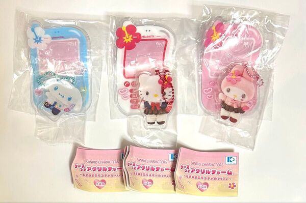 サンリオ ケースつきアクリルチャーム シナモロール ハローキティ マイメロディ 3種セット シナモン マイメロ 平成コギャル