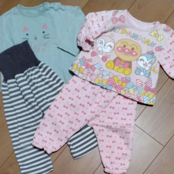子供服 女の子 90サイズ パジャマ 2点まとめて アンパンマン ネコ