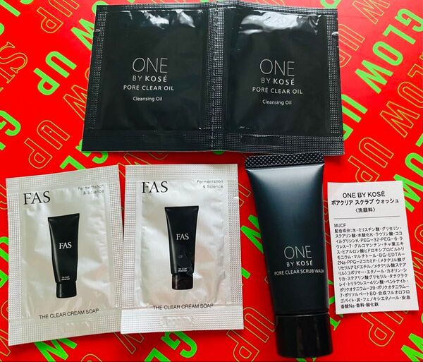 ONE BY KOSE 洗顔料 14g + クレンジングオイル 3ml×2包 + FAS ザ クリア クリームソープ 2包
