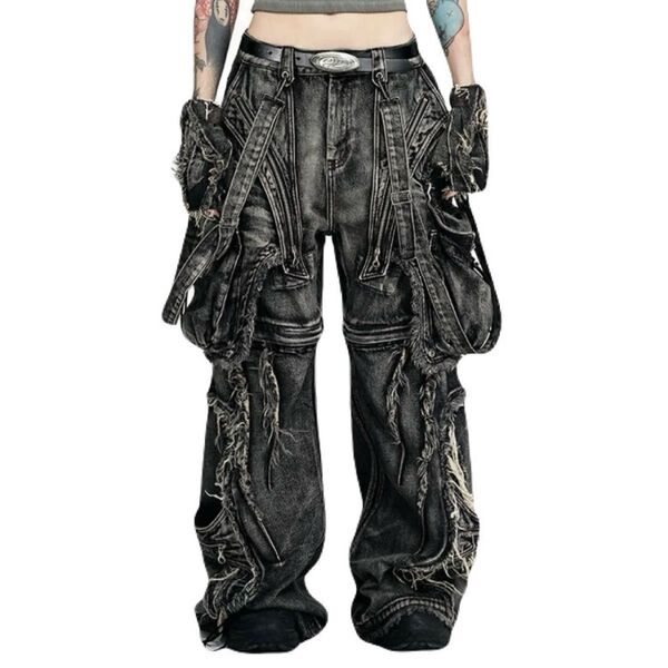 PERSONSOUL BLACK DETACHABLE DENIM OVERALLS パーソンソウル デニムパンツ (M)