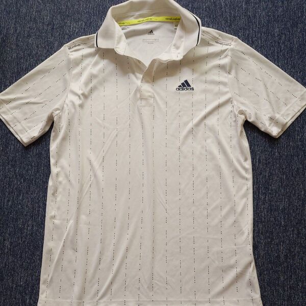 【アディダス】【adidas】 ゴルフ ゴルフウェア メンズ 薄手 ゴルフ ポロシャツ L 半袖 中古 白 スポーツウェア 速乾