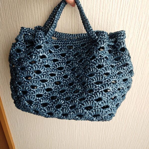 スズランテープの巾着バッグ ネイビー ハンドメイド