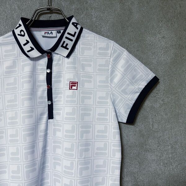 FILA GOLF フィラゴルフ 総柄 ロゴ 半袖 ポロシャツ ゴルフウェア レディース