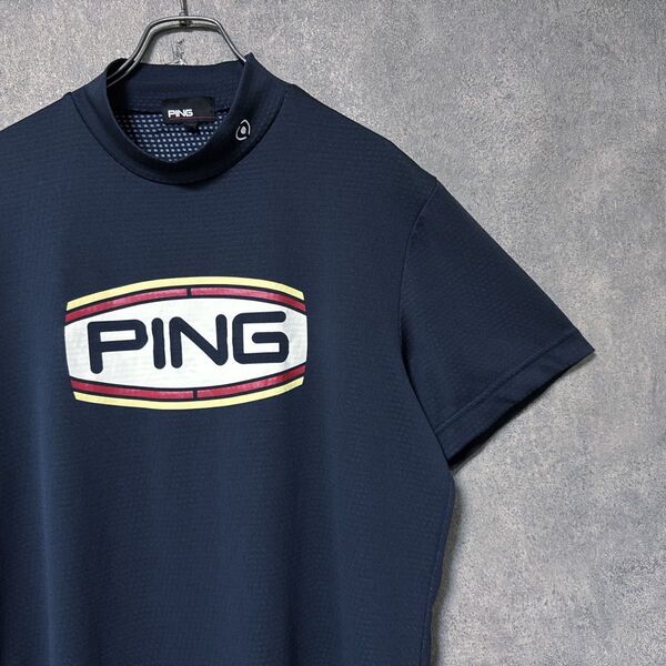 PING ピン 人気デザイン ロゴ 半袖 モックネック シャツ ゴルフ ウェア メンズ
