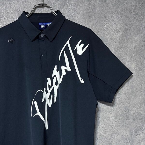 DESCENTE GOLF デサントゴルフ ロゴ 半袖 ポロシャツ ブラック L メンズ ゴルフ ウェア