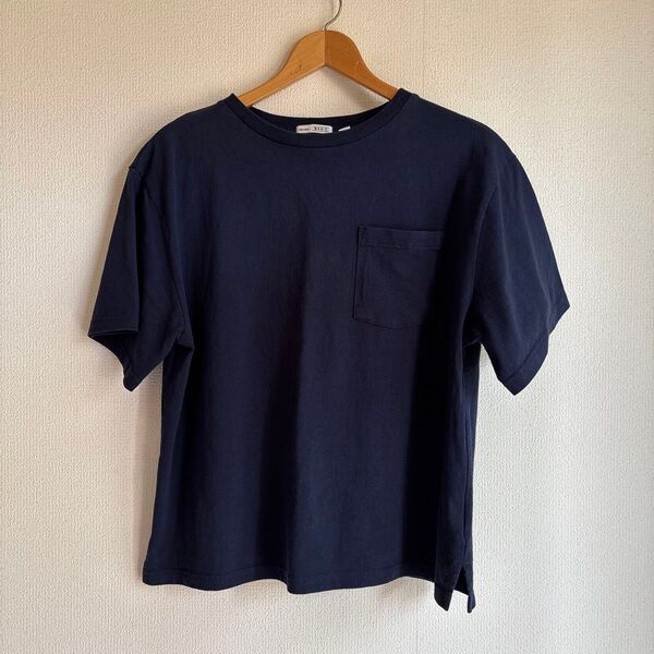 niko and ニコアンド USAコットンTシャツ ネイビー L 胸ポケット クルーネック