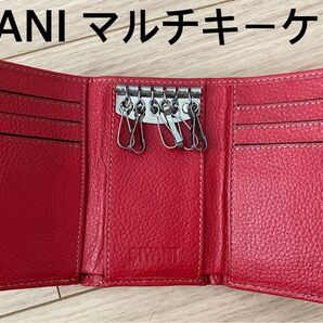 SIYANI キーケース レッド レッド マルチキーケース 多機能キーケース 二つ折り財布 札入れ 本革 財布 レザー