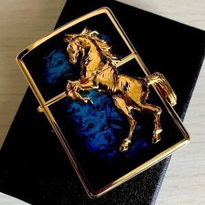 現品限り Zippo ジッポー ライター ウィニング ウィニー ディープブルー ゴールドプレート 競馬 オイルライター 高級