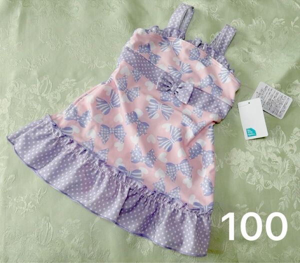 新品 女の子用リボン柄ワンピース水着