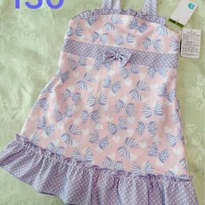 新品 130サイズ女の子用リボン柄ワンピース水着