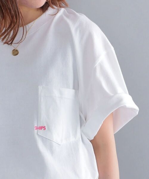 SHIPS マイクロロゴ ポケット Tシャツ ピンク L シップス 半袖Tシャツ