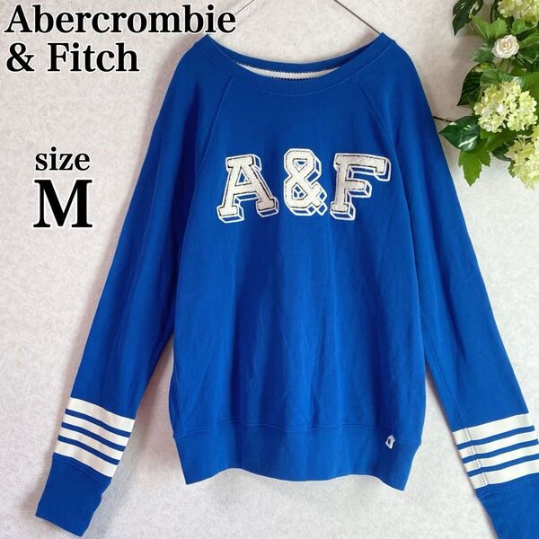 Abercrombie&Fitch アバクロンビーアンドフィッチ アバクロ スウェット トレーナー デカロゴ M 青 アメカジ古着