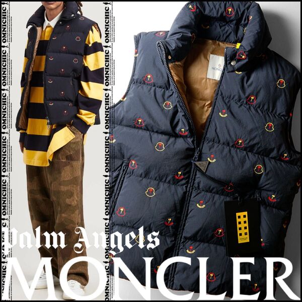 HENON■新品正規26万【MONCLER PALM ANGELS】モンクレールパームエンジェルス/マルチ刺繍ロゴダウンベスト3