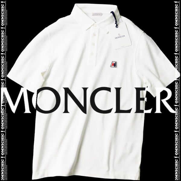 希少ラバースクエアロゴ■新品/国内正規品【MONCLER】モンクレール清潔感溢れるホワイト鹿の子ポロシャツS M L/白/半袖