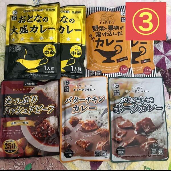 レトルト食品 レトルトカレー・ハッシュドビーフ 詰め合わせ 計7袋③