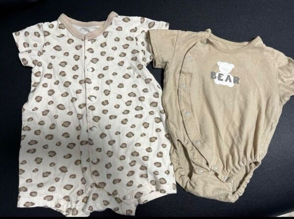 まとめ売り 2枚セット 西松屋 半袖 カバーオール ロンパース くま 60 70