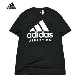 【新品】アディダス アスレティクス 半袖 Tシャツ【49：黒】O adidas 3本ライン ビッグロゴ トレーニング ジム 自宅 家