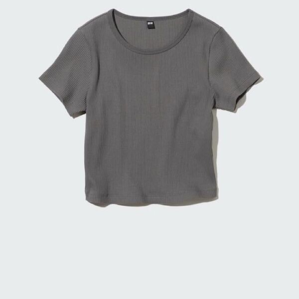 UNIQLO ユニクロ ショート丈ミニ半袖Tシャツ リブ XL
