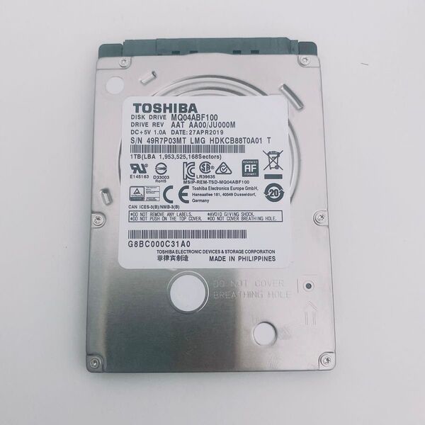 【美品】東芝2.5インチHDD1TB 極少2272時間 正常