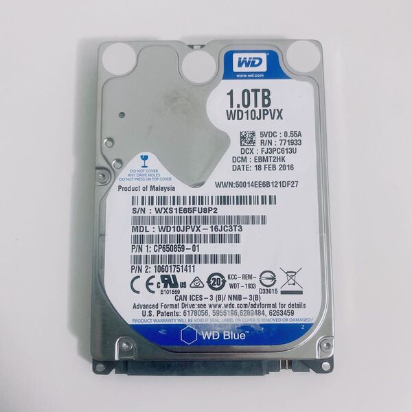 【美品】WD 2.5インチHDD1TB稼働少1770時間 正常