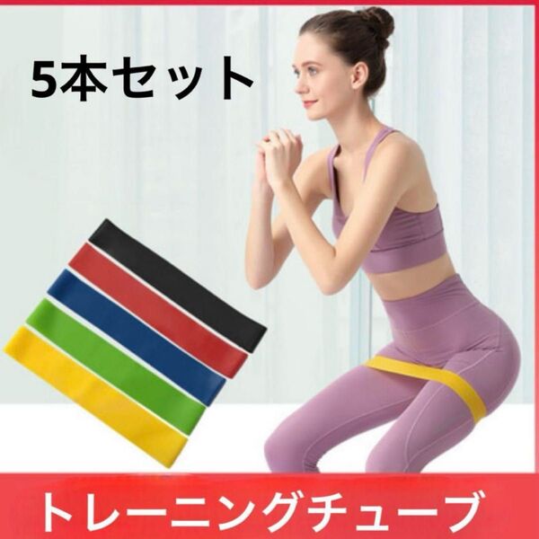 トレーニング チューブ 5本セットエクササイズ 筋トレ ヨガ 強度別 ゴム バンド