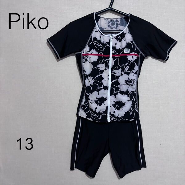 Piko ピコ セパレート水着 黒 花柄【13L】ゆったりサイズ スイムウェア 半袖