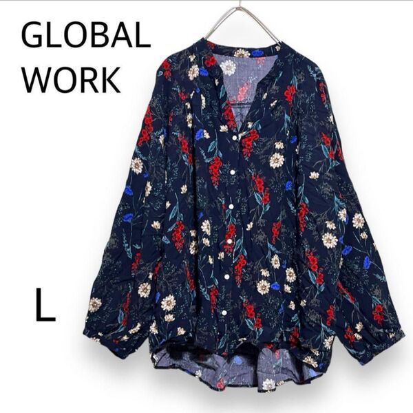 グローバルワーク GLOBAL WORK 花柄ブラウス ダークネイビー【L】 トップス 総柄