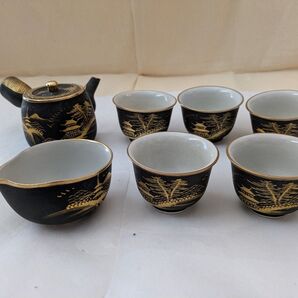 九谷陶光 7点セット 湯呑み 急須 茶海 金彩