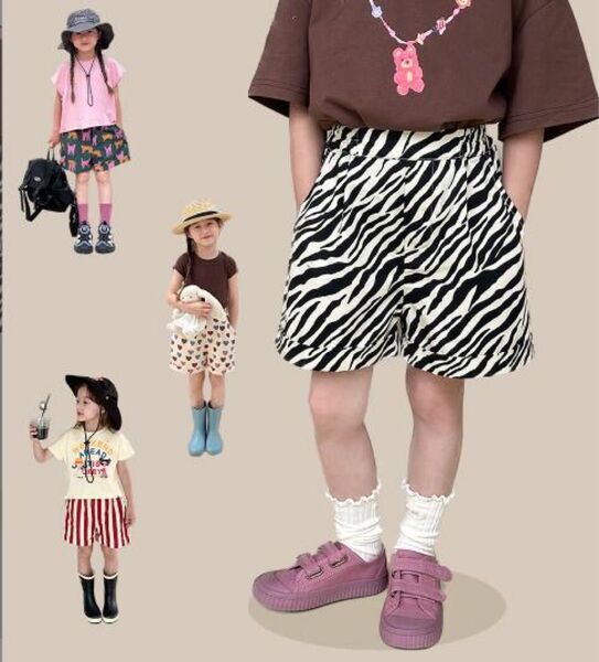 韓国子供服 子供服 男の子 女の子 パンツ ハーフパンツ 150cm ゼブラ 半ズボン 短パン