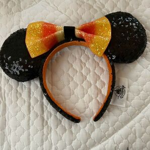 香港ディズニー ハロウィン カチューシャ オレンジ 黒 スパンコール キラキラ