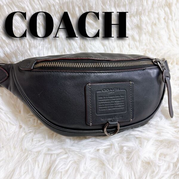 【美品】コーチ COACH ボディバッグ メンズ ブラック レザー 76188 黒 ウエストポーチ ウエストバッグ