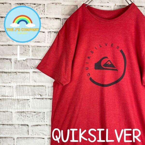 USA古着QUIKSILVER 胸ロゴ プリントTシャツ L レッド 半袖