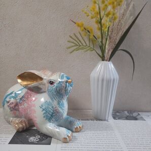 アートオブジェ うさぎ② 木の葉アートver オーナメント 置物