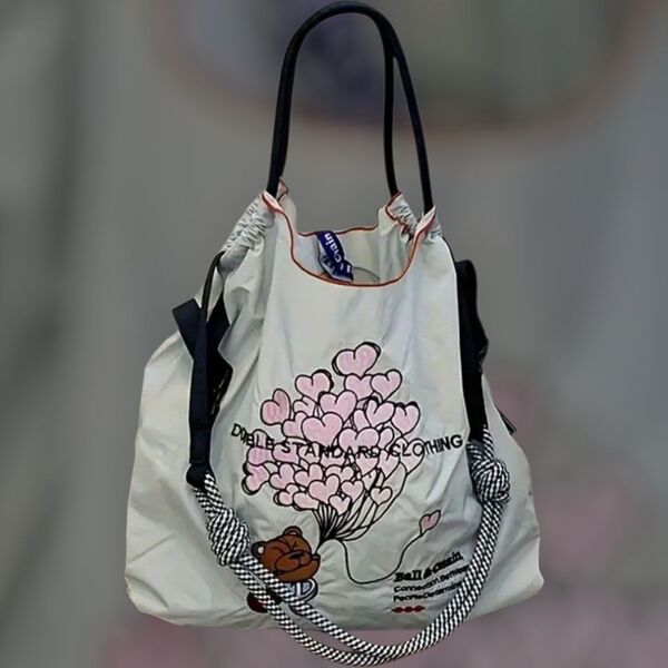 トートバッグ ハート クマ刺繍入りMチェーン付きM