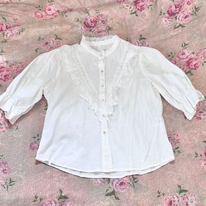 Cleome 夏 ホワイト 白 フリル ブラウス 半袖 コットン