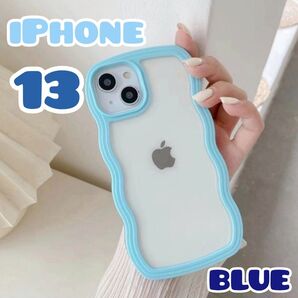 iPhoneケース iPhone13 ブルー ウェーブ クリア 青