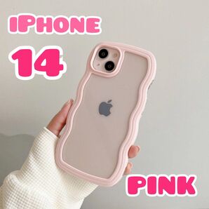 iPhoneケース iPhone14 ピンク ウェーブ クリア 韓国