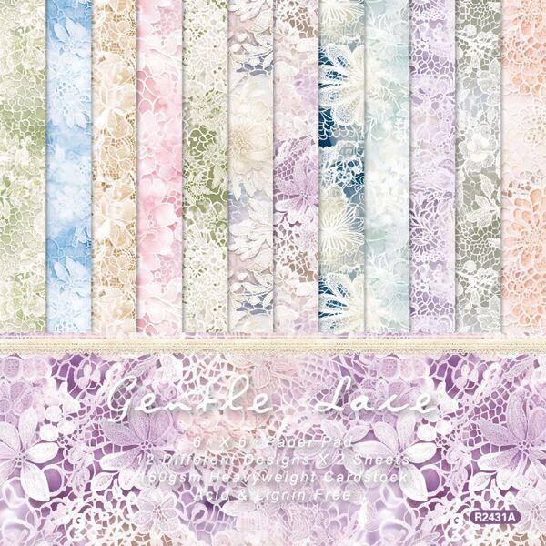gentle Lace 24枚 デザインペーパー 素材紙 レース アート 装飾 背景 スクラップブッキング コラージュ素材