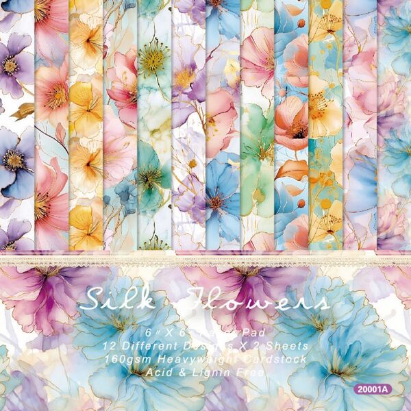 【ラスト1点】Flowers 24枚 デザインペーパー 花 水彩風 アート 装飾 背景 スクラップブッキング コラージュ素材