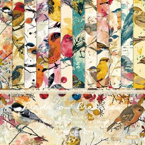 Birds 24枚 デザインペーパー 鳥 文鳥 和風 アート デザイン 装飾 背景 スクラップブッキング コラージュ素材