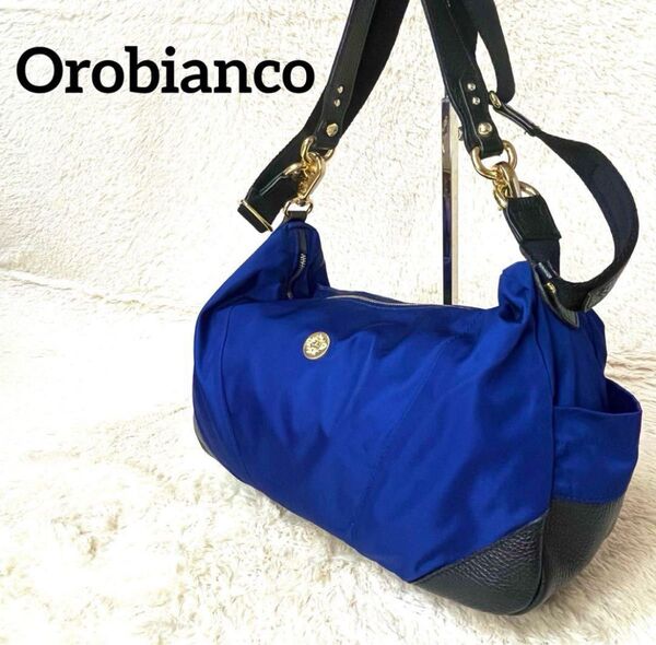 Orobianco 2wayバッグ ショルダー ハンドバッグ ネイビー ゴールド オロビアンコ ナイロン レザー ブラック