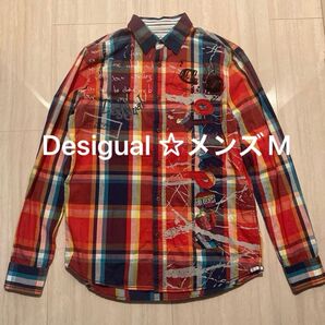 Desigual デシグアル メンズ カラフルチェック柄シャツM ☆美品
