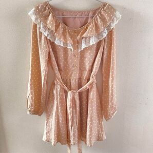 夢展望 ドットワンピース フリル リボン 量産 姫ロリ ピンク フレンチガーリー